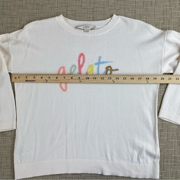 Loft Off-white Summer Novelty Print Gelato Spellout Lightweight Sweater Sz‎ XS - Picture 10 of 14